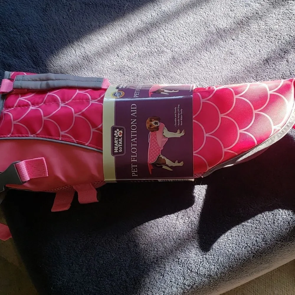 Heart to Tail Pet Flotation Aid Dog Small Pink Mermaid‎ Scale Life Jacket New